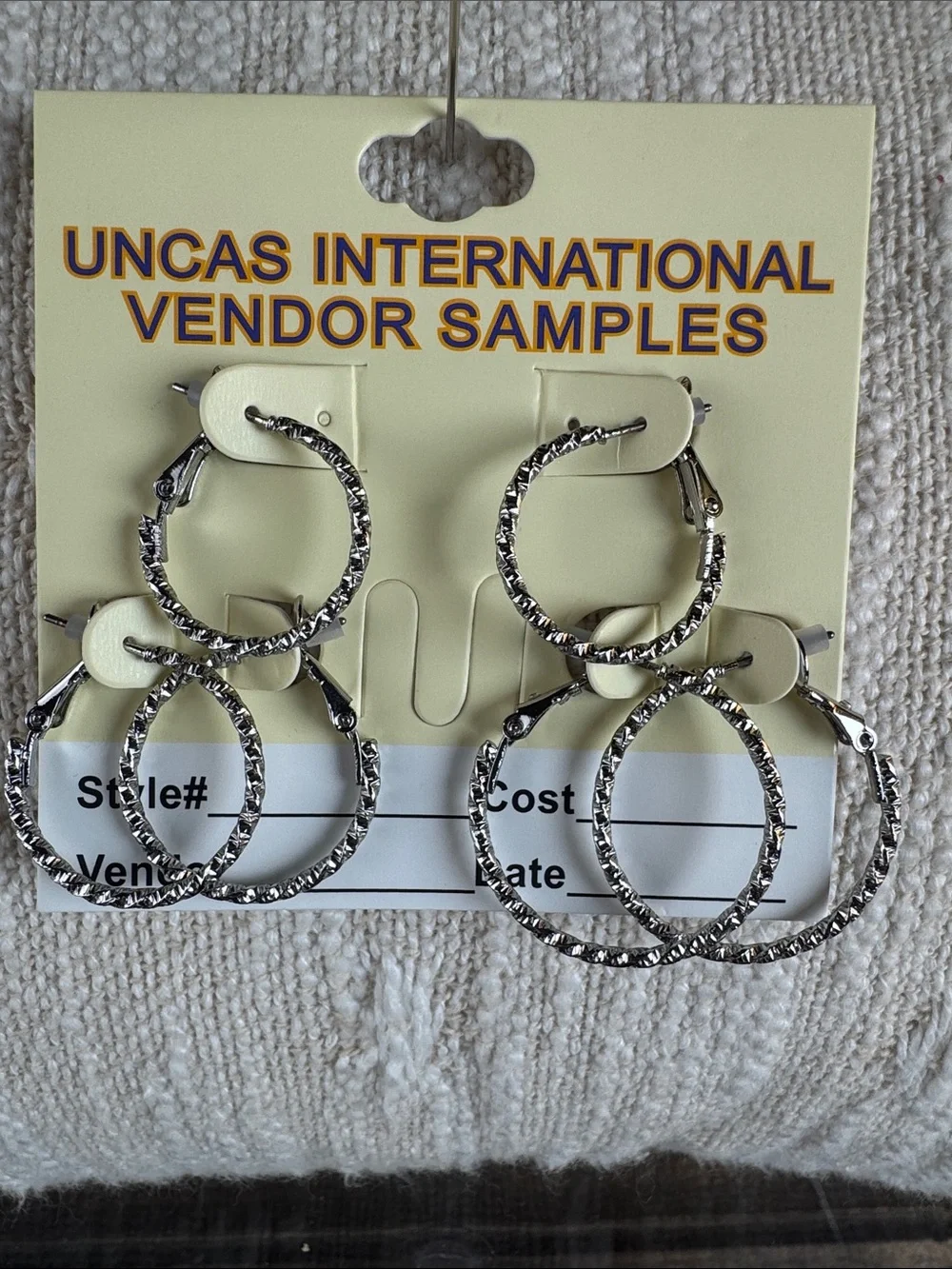 0769-Silver‎ Textured Double Hoop Earrings